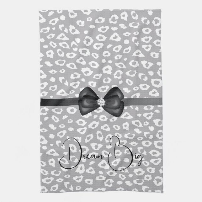 Linge De Cuisine Ribbon blanc gris léopard diamant bow (Vertical)
