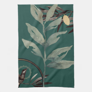 Linge De Cuisine Riche Turquoise Vert d'aquarelle artistique Feuill