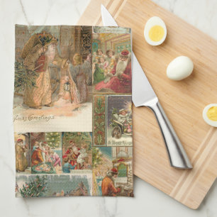 Linge De Cuisine Richement détaillé Vintage Père Noël Collage