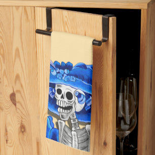 Linge De Cuisine Rire Skeleton Woman en bleu