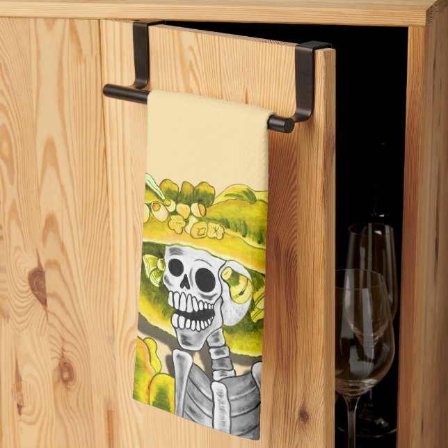 Linge De Cuisine Rire Skeleton Woman en Jaune (Pliage en tiers)