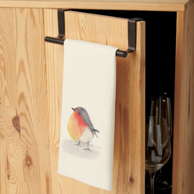 Linge De Cuisine Robin aquarelle (Pliage en tiers)