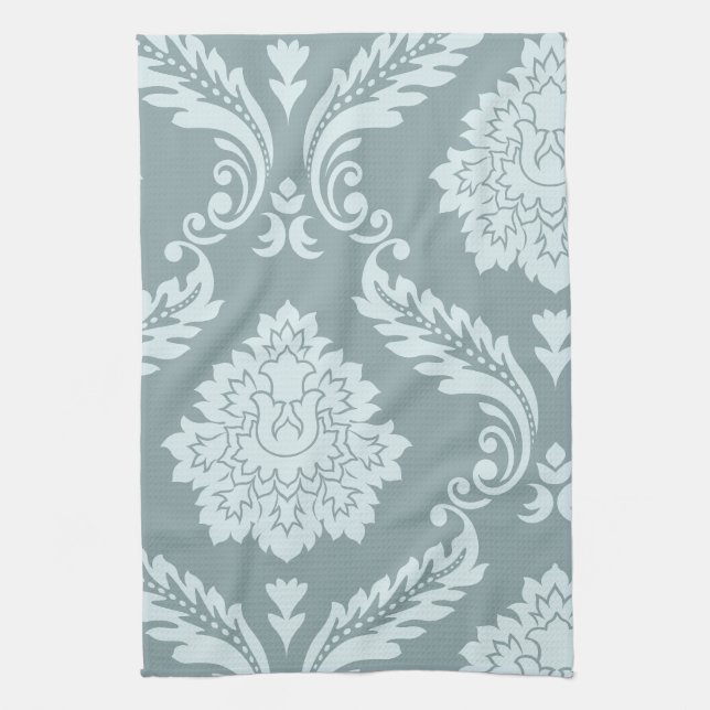 Linge De Cuisine Rococo Damask Art I Duck Egg Blue+Teal (Vertical)