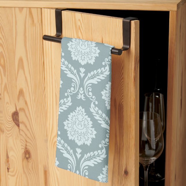 Linge De Cuisine Rococo Damask Pattern Duck Egg Blue+Teal (Pliage en tiers)