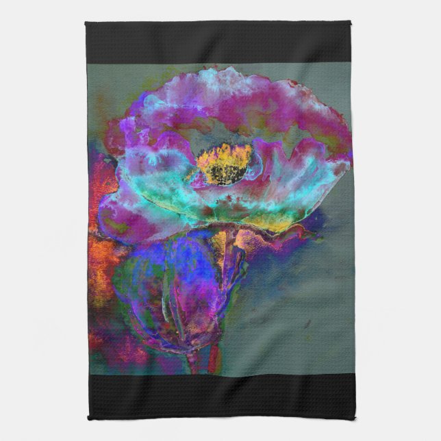 Linge De Cuisine Romantique élégant violet turquoise peinture de fl (Vertical)