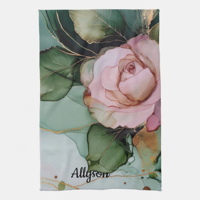 Linge De Cuisine Romantique Gold Blush Rose Pink Floral douche de m (Vertical)