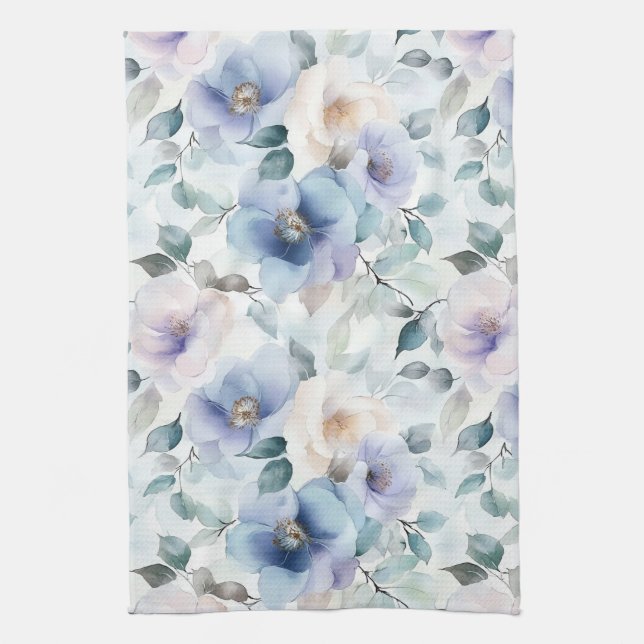 Linge De Cuisine Romantique Jolie Lavande violet Fleurs blanches (Vertical)
