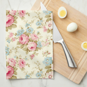 Linge De Cuisine Romantique rose Rose anglais sur jaune pâle