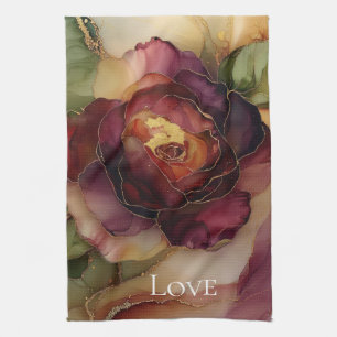 Linge De Cuisine Romantique Rouge Bourgogne Rose Or Floral
