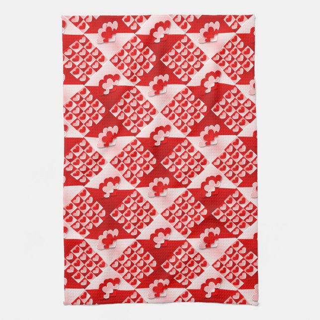 Linge De Cuisine Romantique Saint Valentin Coeurs d'amour Rouge Coe (Vertical)