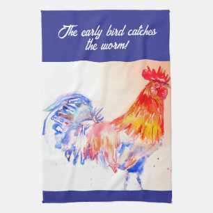 Linge De Cuisine Rooster Aquarelle Poulet Oiseau Cockerel Farm