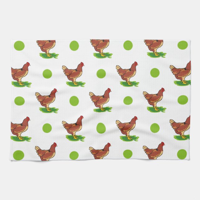 Linge De Cuisine Rooster mignon, Poulet, Pois verts (Horizontal)