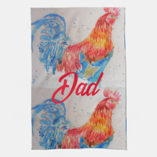 Linge De Cuisine Rooster rouge Aquarelle Peinture Fête des pères Pa
