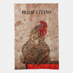 Linge De Cuisine Rooster Vintage Antique Brown Texture