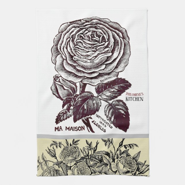 Linge De Cuisine Rose antique - Votre choix de texte (Vertical)