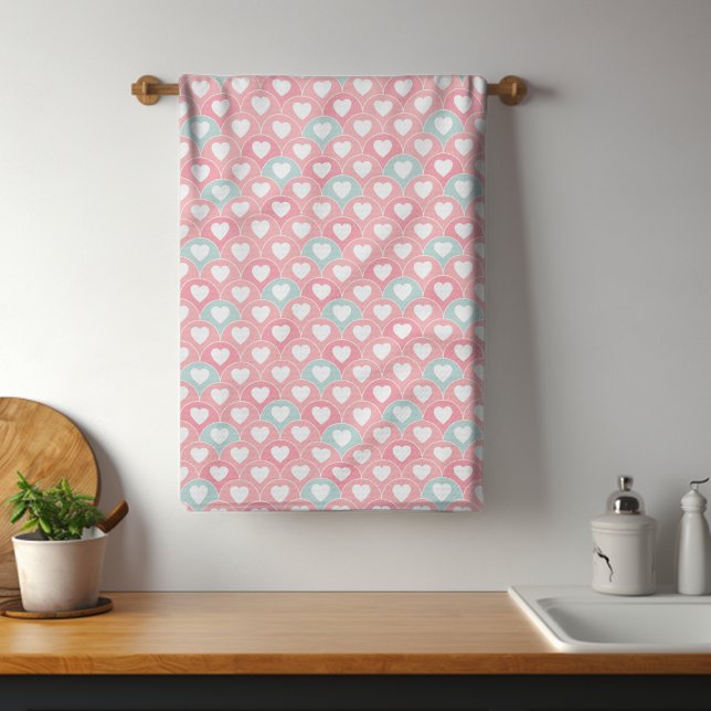 Linge De Cuisine Rose Bleu Romantique Amour Motif de coeur | Valent (Créateur téléchargé)