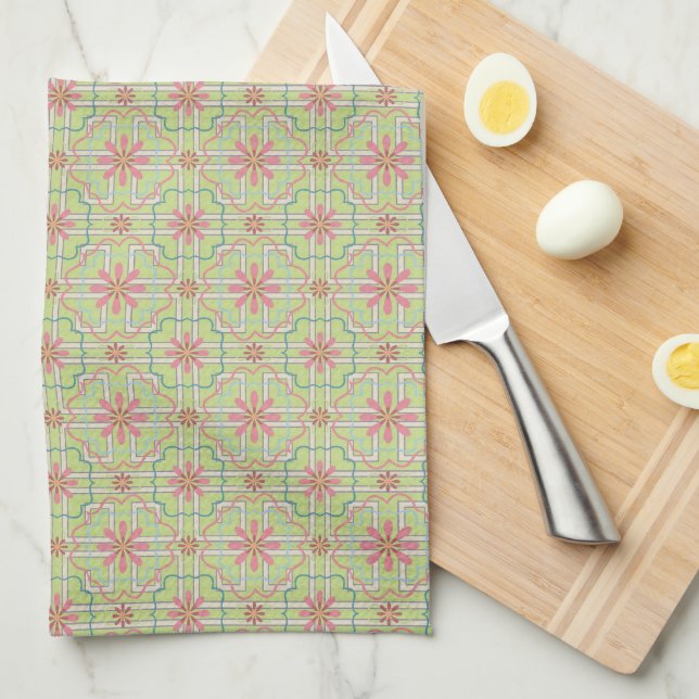 Linge De Cuisine Rose clair et vert menthe Floral Lovely (Quart Plié)