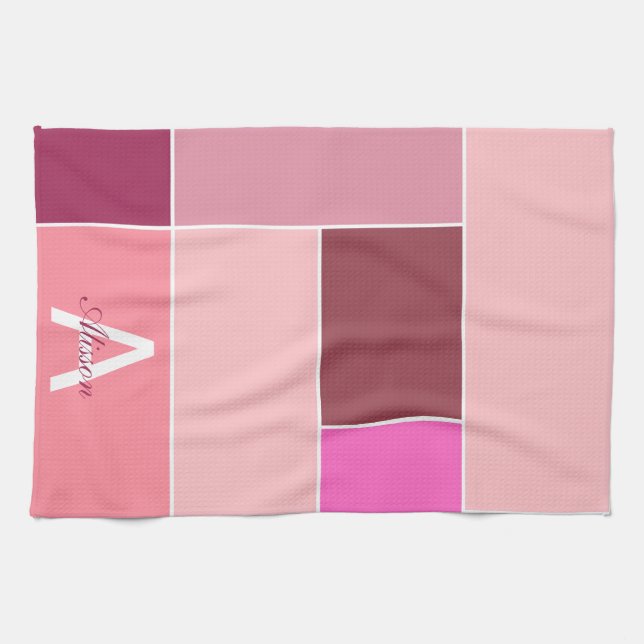 Linge De Cuisine rose Feminine moderne Monogramme (Horizontal)