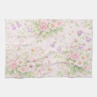Linge De Cuisine Rose florale rose et marguerite — Botanique pastel