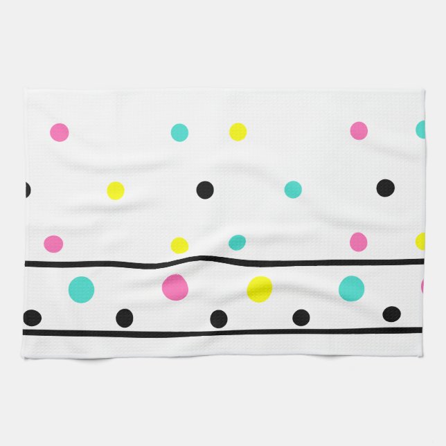 Linge De Cuisine Rose jaune Turquoise noir Pois (Horizontal)