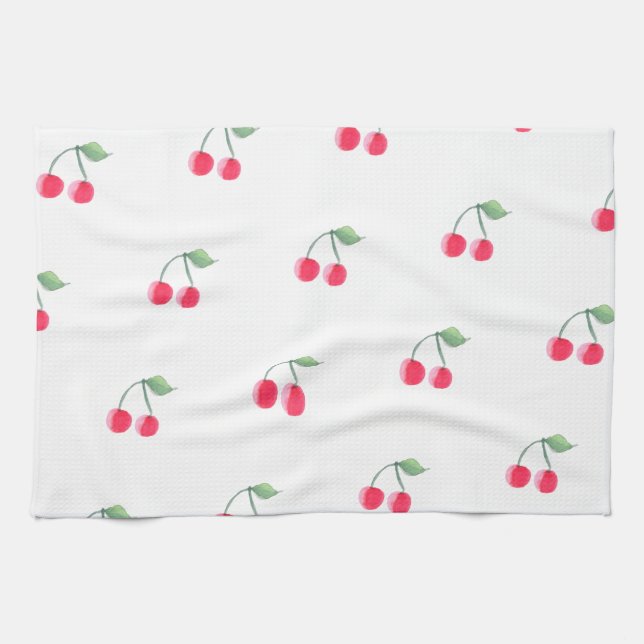 Linge De Cuisine Rose mignon moderne de motif de fruit de cerise (Horizontal)