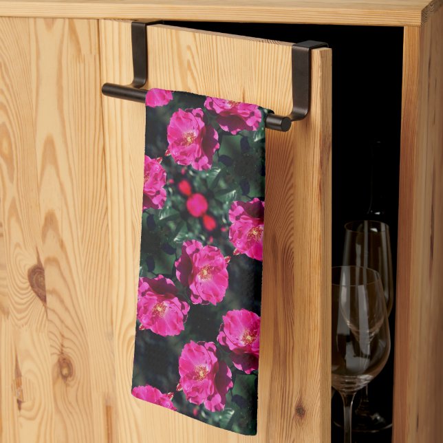 Linge De Cuisine Rose rose en fleurs complètes Motif (Pliage en tiers)