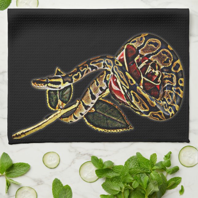 Linge De Cuisine Rose rouge et Ball Python Snake (Plié)