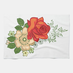 Linge De Cuisine Rose rouge et marguerites