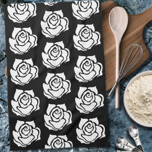 Linge De Cuisine Rose Tribale Minimaliste Abstraite Blanche et Noir