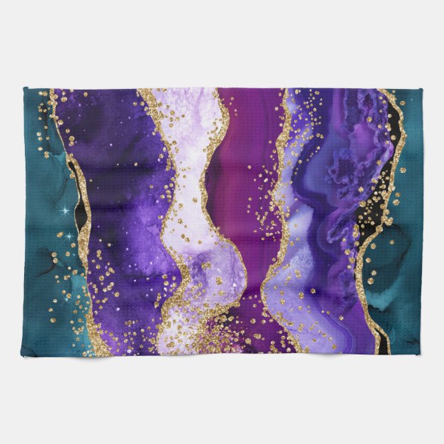 Linge De Cuisine Rose, violet et Parties scintillant Turquoise Peac (Horizontal)