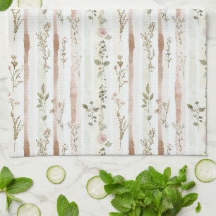 Linge De Cuisine Roses Fardées Rayures Floral