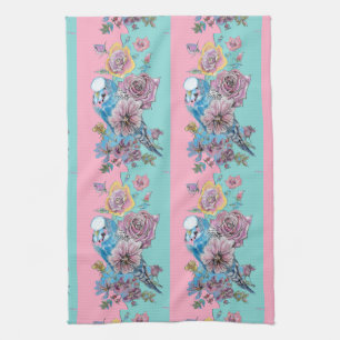 Linge De Cuisine Roses floraux roses Budgie Bird Femmes Aqua rose