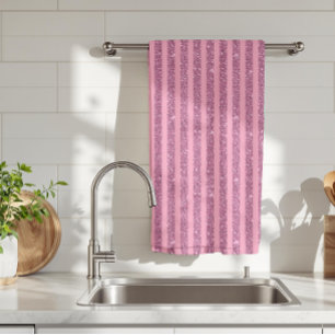 Linge De Cuisine Roses Poudrés Pailletés Style Rayures Verticales É
