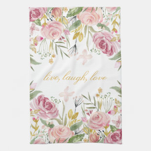 Linge De Cuisine Roses roses d'aquarelle de vert d'or de poudre