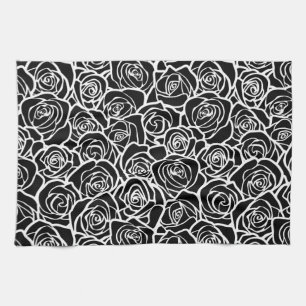 Linge De Cuisine Roses Vintages en noir et blanc