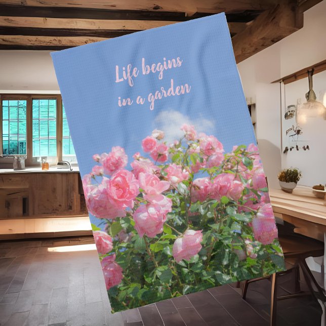 Linge De Cuisine Rosier rose sous ciel bleu, coutume (Créateur téléchargé)