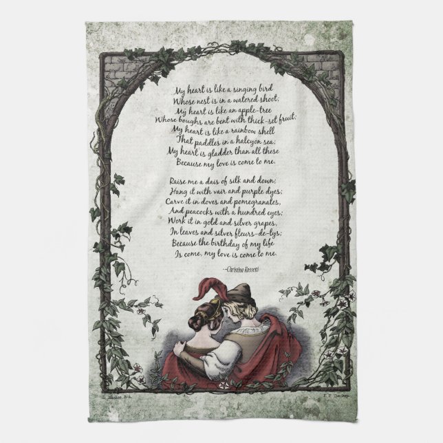 Linge De Cuisine Rossetti "Love" de poésie victorienne Art Tea Serv (Vertical)