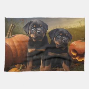 Linge De Cuisine Rottweiler Chiot Automne Citrouille de plaisir