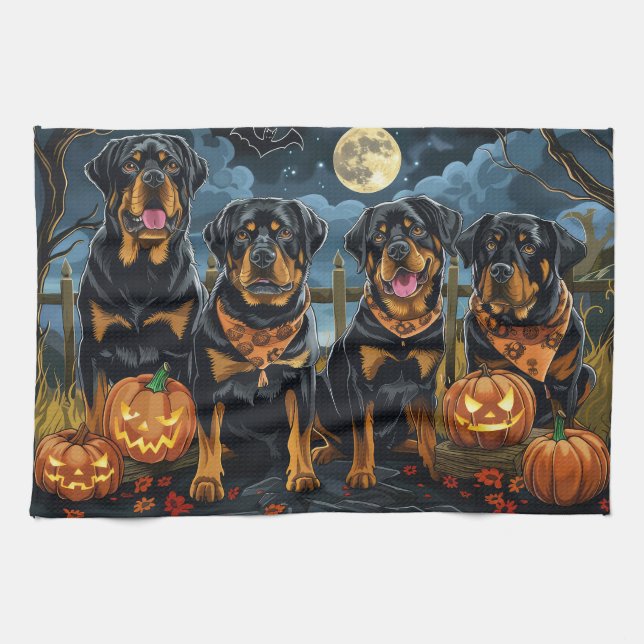 Linge De Cuisine Rottweiler Halloween Éffrayant (Horizontal)