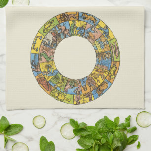 Linge De Cuisine Roue du zodiaque astrologique céleste vintage