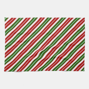 Linge De Cuisine Rouge, Blanc et Vert de Noël Rayures de Fêtes
