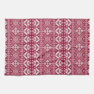 Linge De Cuisine Rouge & Blanc Flocon de neige & Floral Fair Isle N