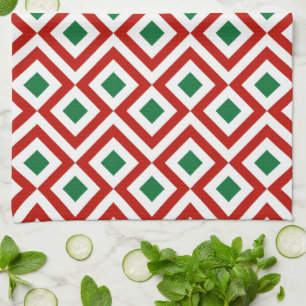 Linge De Cuisine Rouge, blanc, vert méandre
