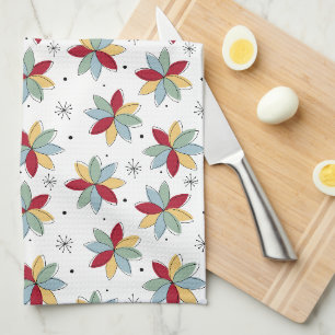 Linge De Cuisine Rouge Bleu Vert Jaune Fleurs Abstraites Moyen-sièc