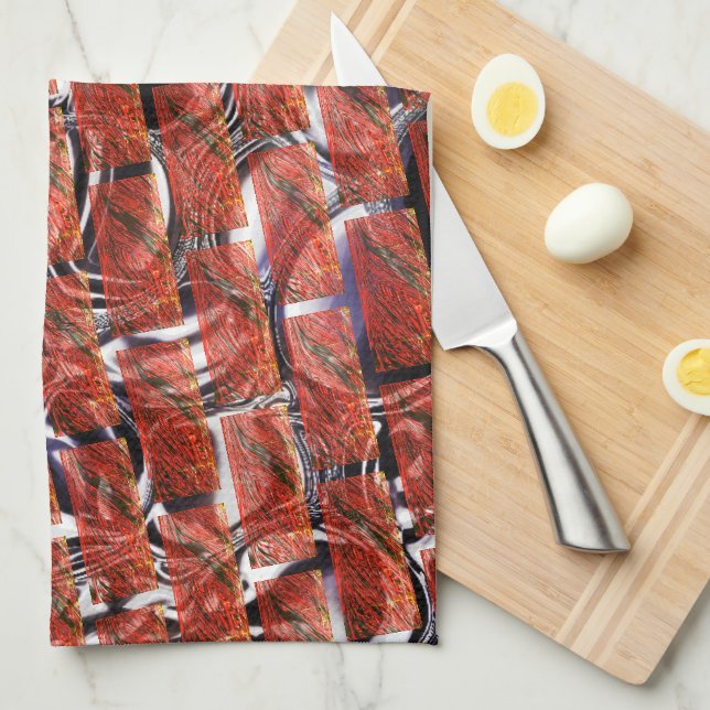 Linge De Cuisine Rouge, bulles sur grating ou effet brique? Métalli (Quart Plié)