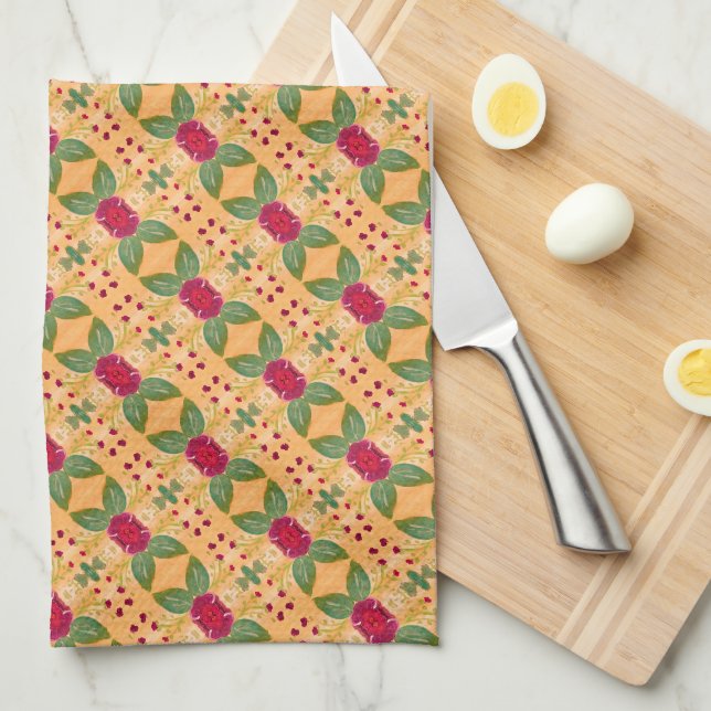 Linge De Cuisine Rouge et or de Bourgogne (Quart Plié)