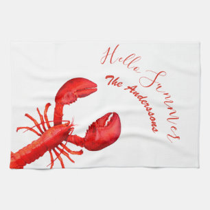 Linge De Cuisine Rouge homard blanc bonjour nom d'été fruits de mer