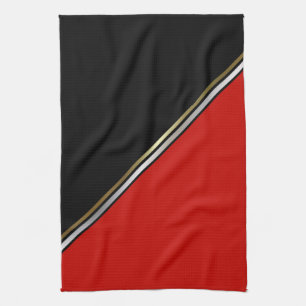 Linge De Cuisine Rouge Noir avec Rayure Or Argent