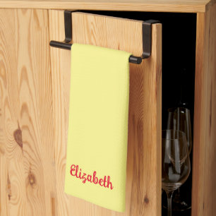 Linge De Cuisine Rouge Nom manuscrit clair jaune uni couleur