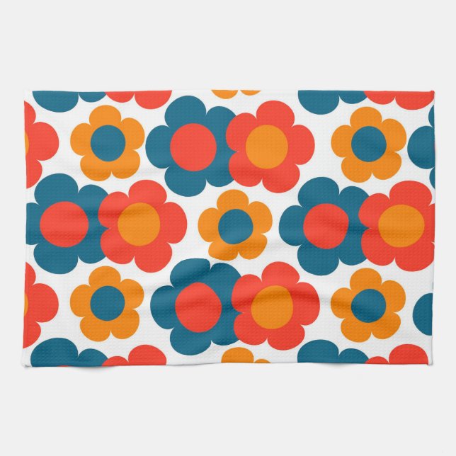 Linge De Cuisine Rouge Orange Bleu Tropical Floral Botanique été (Horizontal)